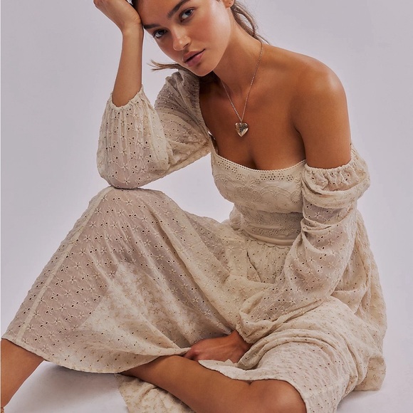 Free People Malina Maxi Dress Cream Lace Boho Babydoll NWT Size Small - Picture 3 of 9